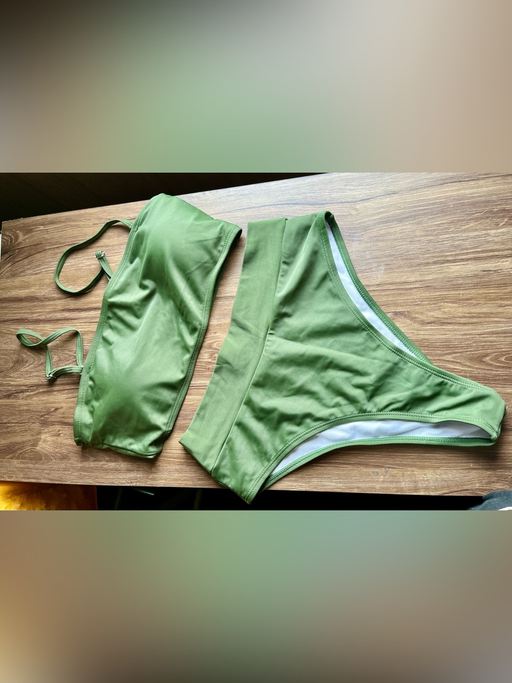aerie Olive Green Bandeau High Waisted Cheeky Bikini Set